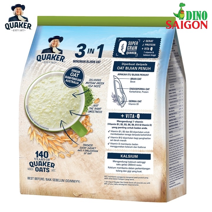 Combo 2 Gói Thức Uống Yến Mạch Quaker Oats 3in1 Vị Chocolate và Matcha Trà Xanh