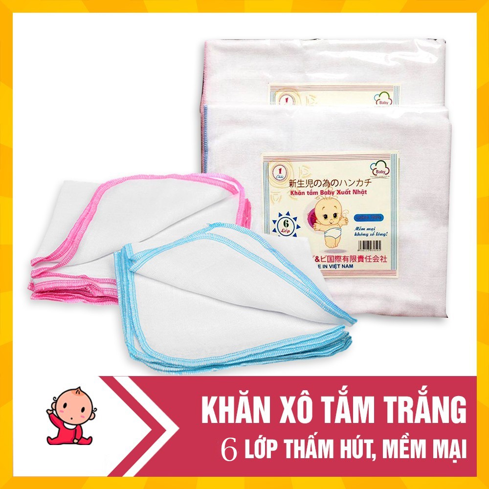 Khăn Tắm Cho Bé Màu Trắng Hàng Việt Nam 4 lớp, 6 Lớp 70x70 cm