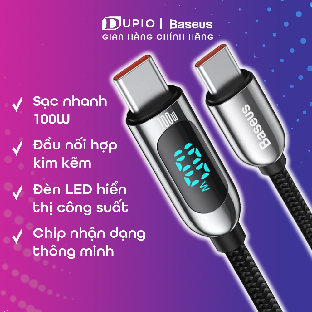Dây cáp sạc nhanh type-c DUPIO Baseus DS03 pd 100w có led hiển thị công suất sạc