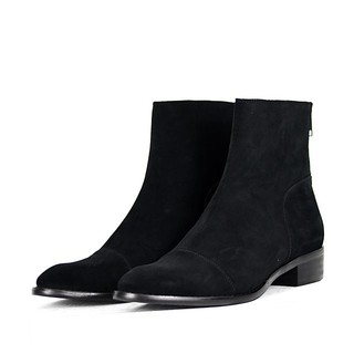 Giày chelsea boots da bò đế gỗ nguyên khối 4.5cm khóa sau tiện lợi, phối đồ cực đẹp cực jean skinny cho nam da lộn đen