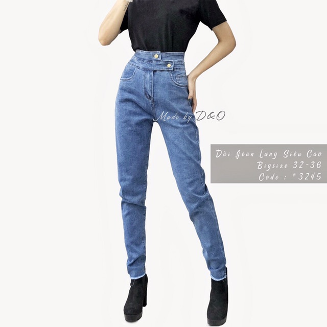 Quần Jeans Lưng Siêu Cao Trên Rốn - Co Giãn 2 Nút - Siêu Tôn Dáng - Big Size Đại