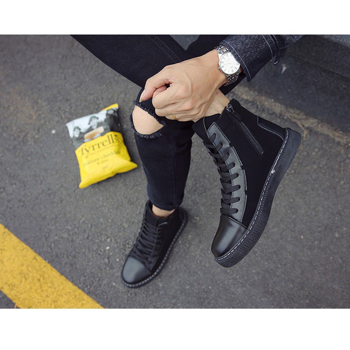 Giày cao cổ nam đen phong cách độc đáo kèm ảnh thật | BigBuy360 - bigbuy360.vn