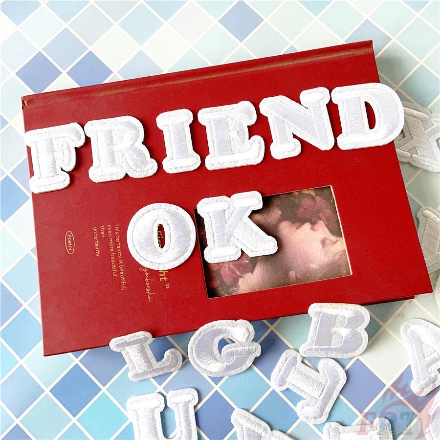 ❣️ Sticker Ủi Thêu Chữ Cái Tiếng Anh Màu Trắng ❣️1 Miếng Dán Ủi Quần Áo Hình Chữ Cái