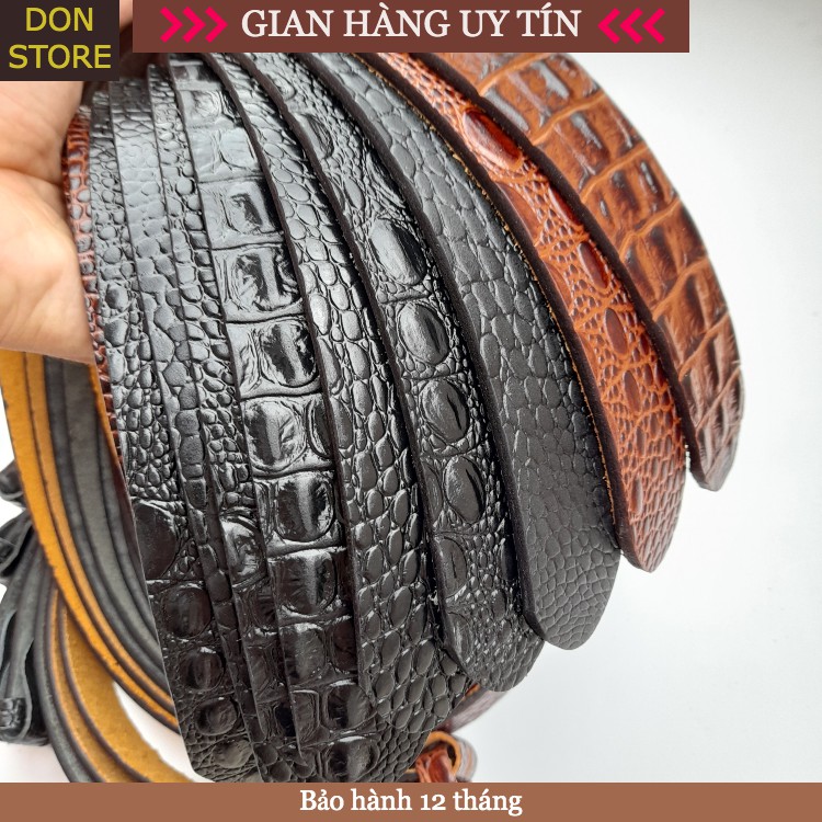 Dây Thắt Lưng Nam (không mặt) Da Bò Thật Vân Cá Sấu Cho Khóa Kim Cài hoặc Khóa Bấm Lỗ (3.5x125)cm