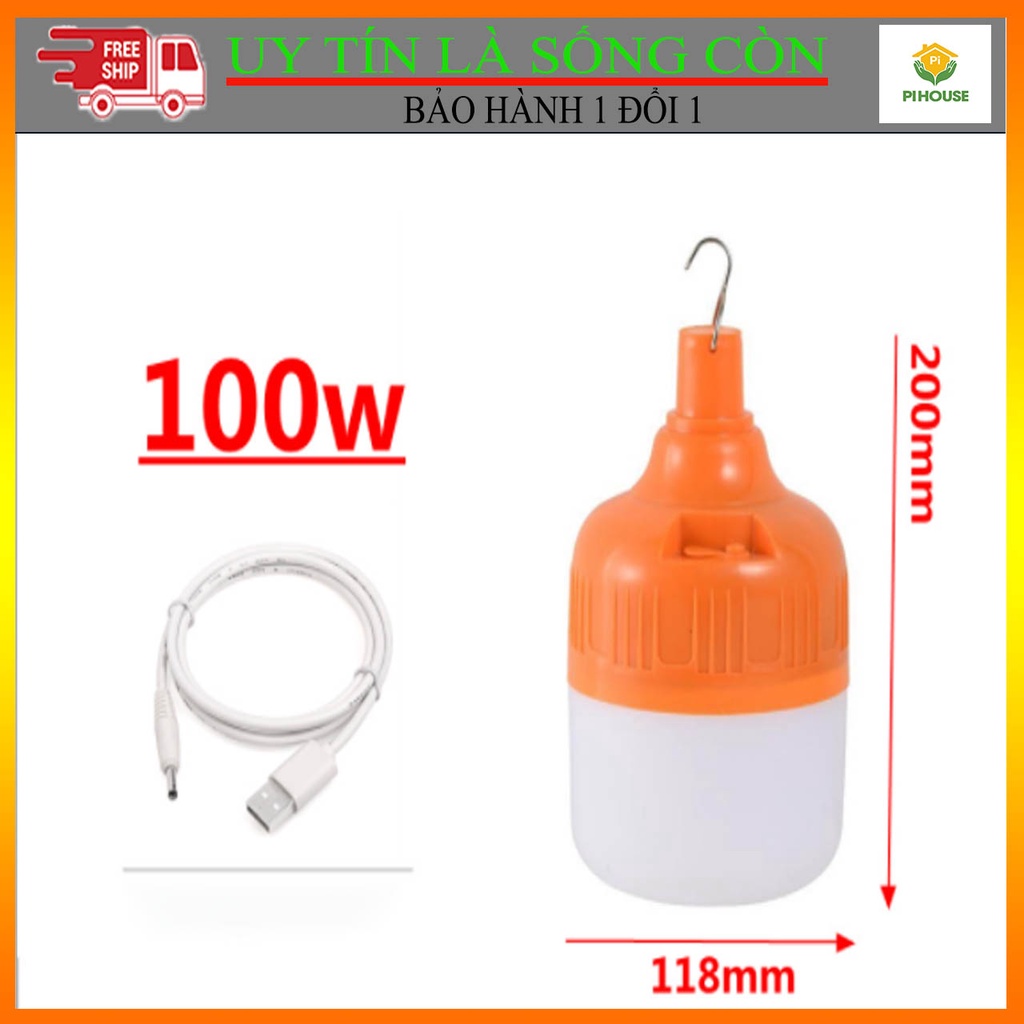 Bóng Đèn Led Sạc Pin Tích Điện 60W Điều Chỉnh 3 Chế Độ Có Móc Treo Phù Hợp Mọi Không Gian