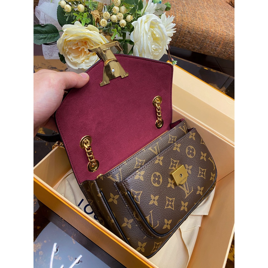 Túi Chain nữ da thật thời trang cao cấp Louis Vuitton LV thiết kế khóa logo kim loại đẹp mắt