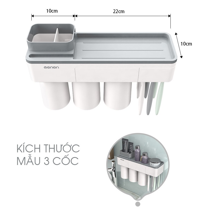 Kệ để đồ đánh răng ENON cao cấp cốc hít mẫu 3 cốc