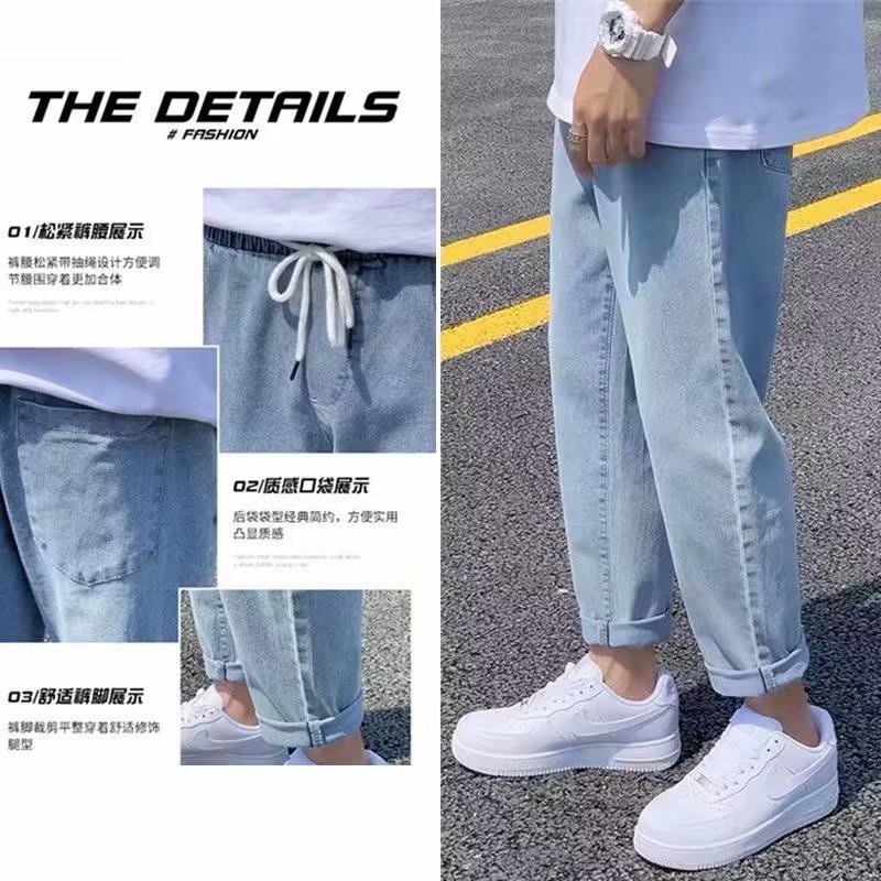 Quần Jean Dài Dáng Rộng Phong Cách Hip Hop Đường Phố Hàn Quốc Thời Trang Cho Nam Size S-3XL