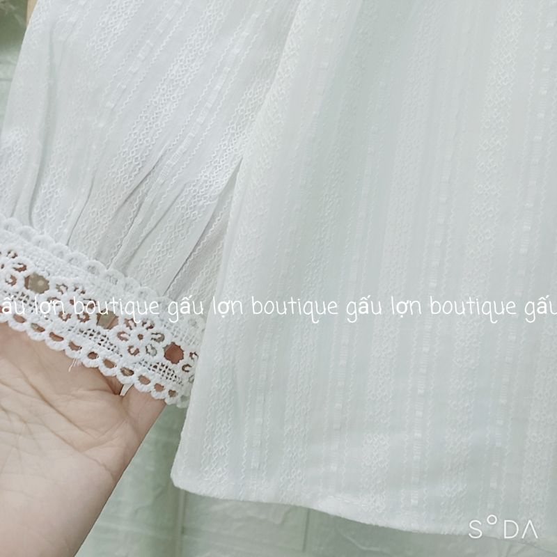 Áo babydoll cổ vuông vintage chất thô mềm ảnh thật