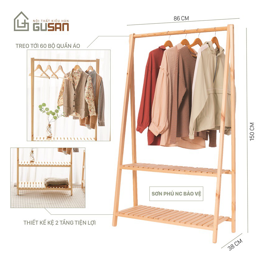 Giá Treo Quần Áo 2 tầng thông minh chữ A size M bằng gỗ GUSAN không gắn tường phù hợp shop thời trang phong cách Hàn Quố | BigBuy360 - bigbuy360.vn