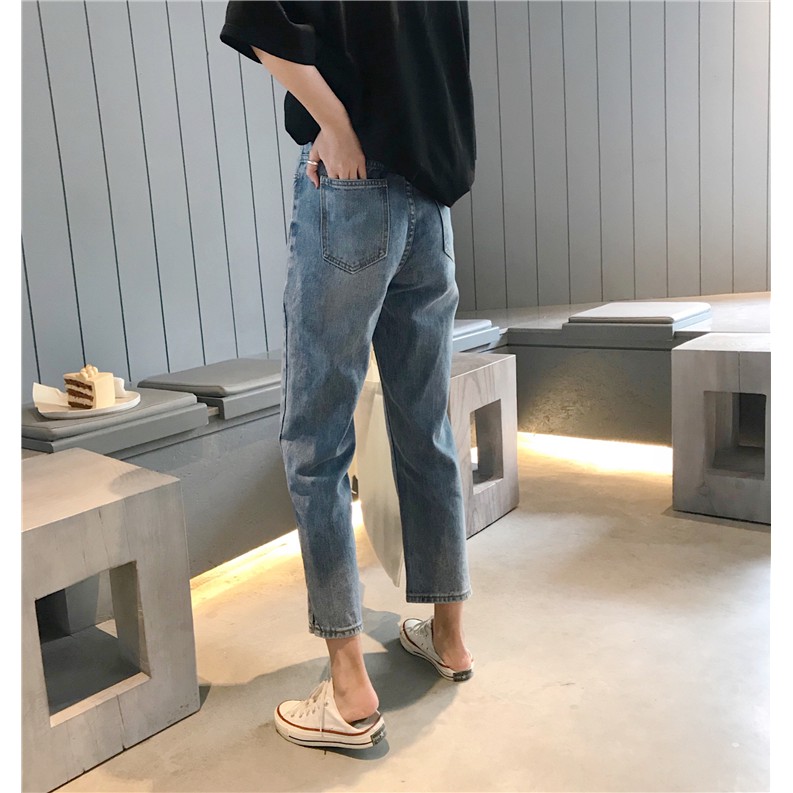 Quần Jeans Xiaozhainv Cho Nữ Lưng Cao Ống Đứng Phong Cách Hàn Quốc