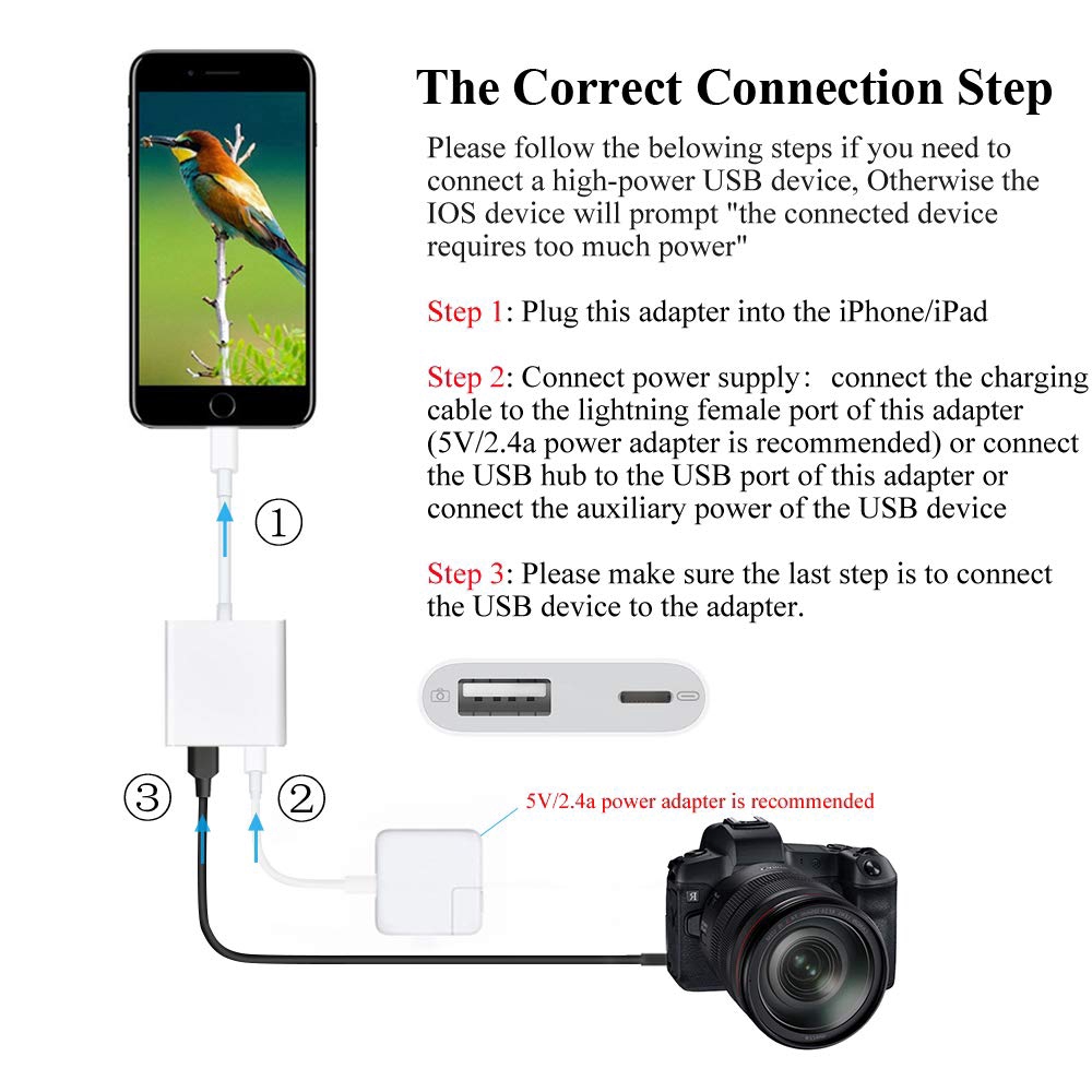 OTG Digital Adapter Lightning to USB 3 Camera Reader Charge Connection Kits Data Sync for Apple iPhone X/XS/8 P/7/7P/6S