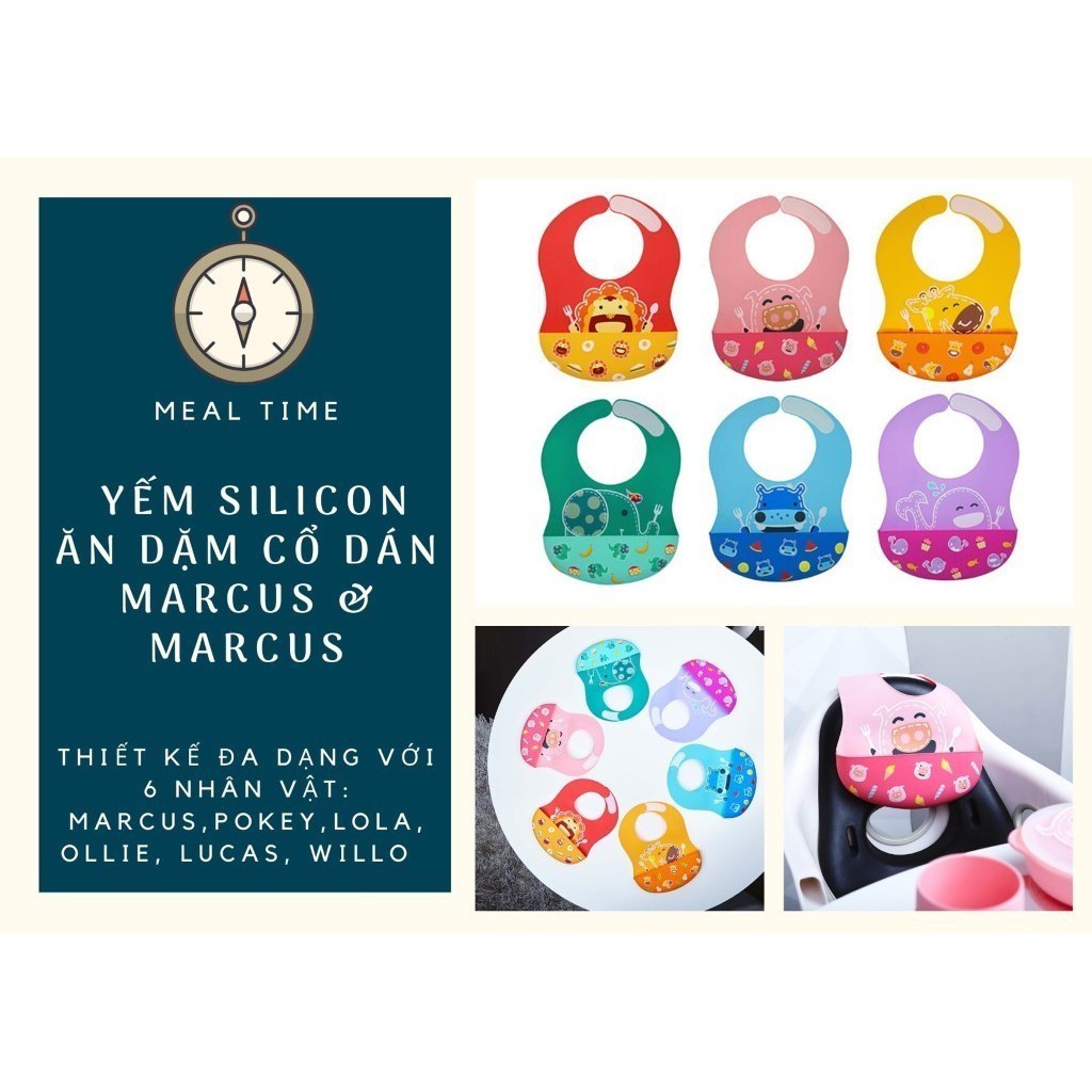 Yếm silicon ăn dặm cổ dán cho bé Marcus &amp; Marcus, từ 6 tháng - Marcus