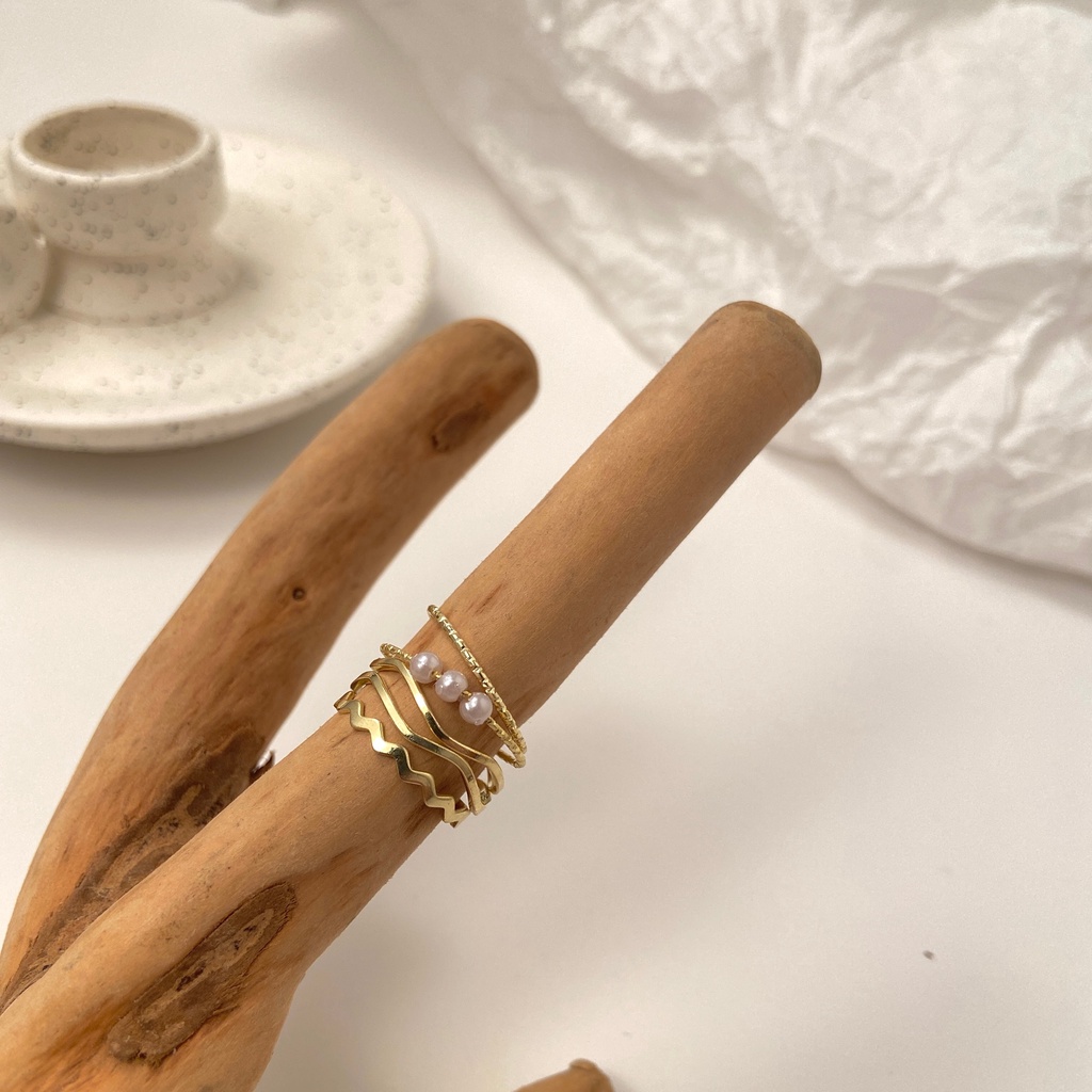 Set 5 Nhẫn Đeo Tay Kim Loại Đính Ngọc Trai Giả Thời Trang Dành Cho Nữ
