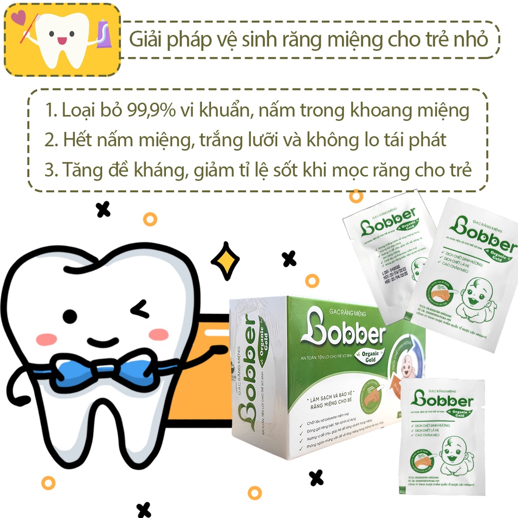 Gạc Rơ Lưỡi cho bé Bobber Mộc Can làm sạch và bảo vệ răng miệng cho trẻ hộp 30 gói