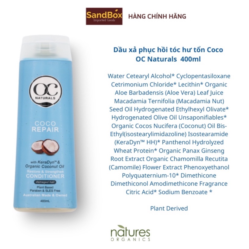 Bộ Dầu gội và dầu xả  phục hồi tóc hư tổn Coco OC Naturals 400 ml