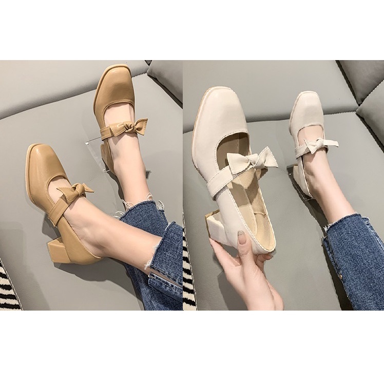 Giày loafer nữ đế vuông 5 phân đính nơ S040 Quảng Châu cao cấp