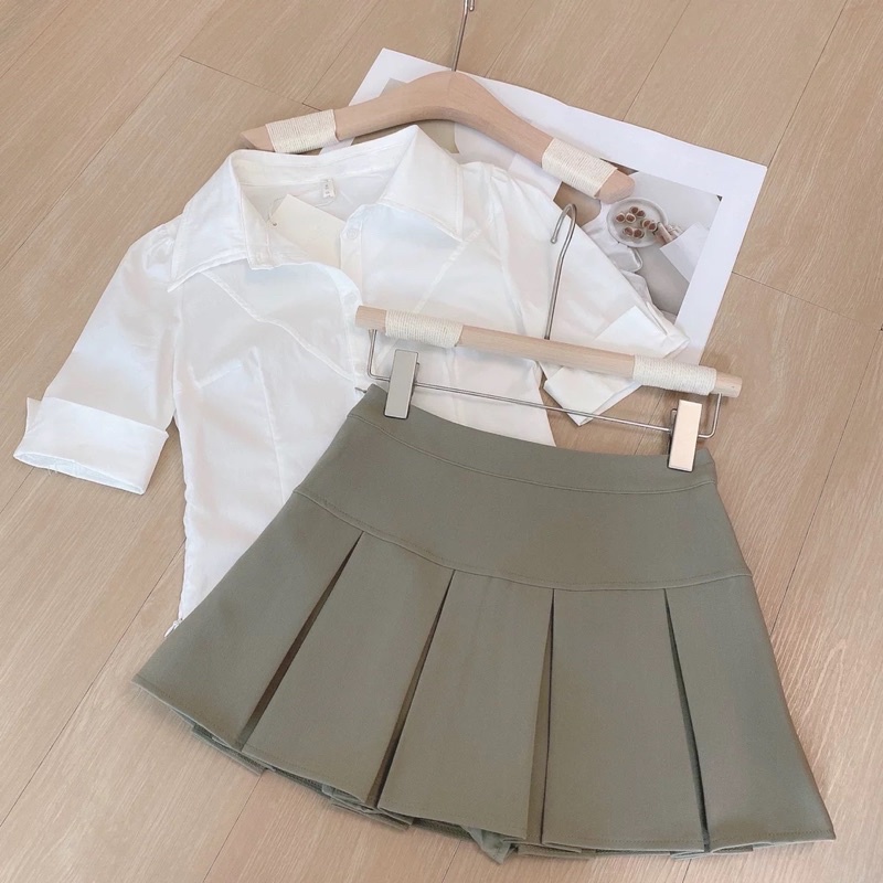 Áo Sơ Mi Nữ Trắng 🍊 Tiệm Vải Xinh 🍊Sơ Mi Trắng Croptop 2 Loại