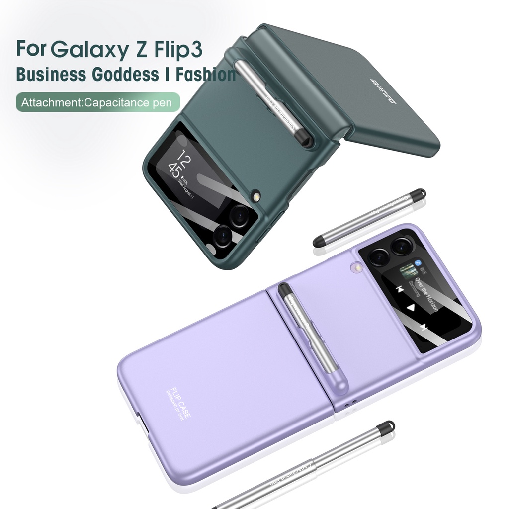 Ốp Điện Thoại Cứng Siêu Mỏng Chống Sốc Có Ngăn Đựng Bút Cảm Ứng Cho Samsung Galaxy Z Flip 3 / Full Body