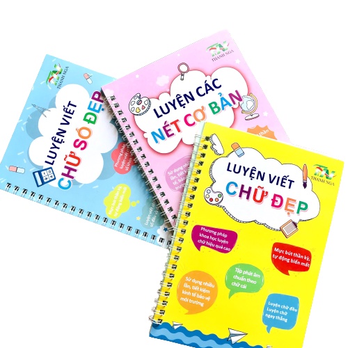 Combo 3 quyển vở luyện viết chữ số đẹp thần kỳ Thanh Nga- mực tự bay dùng mãi mãi