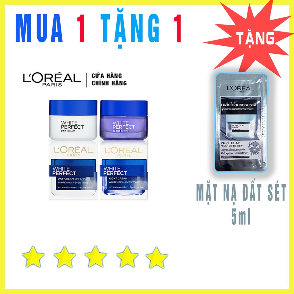 Bộ Đôi Kem Dưỡng Da Trắng Mượt Đều Màu Ngày Và Đêm L'Oreal Paris White Perfect 50mlx2