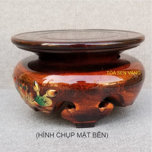 Đế gỗ - Đôn Gỗ Hoa sen đắp nổi - Màu nâu đỏ