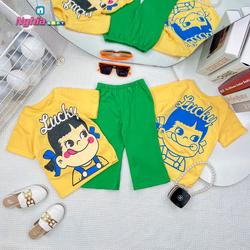 NGHĨA BABY Đồ bộ quần áo thun quần suông cotton dành cho bé gái mặc nhà mùa hè