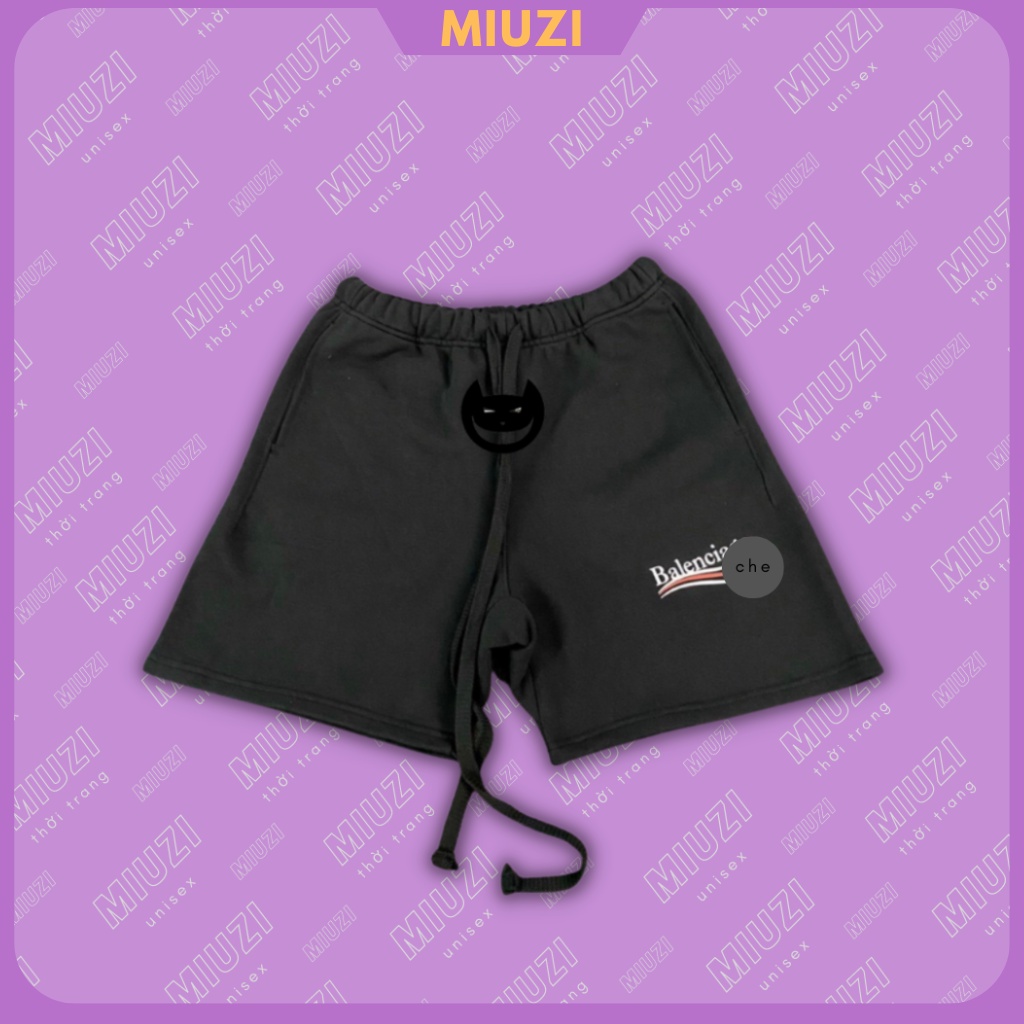Quần đùi nam vải nỉ da cá họa tiết chữ balenca,quần short Miuzi DT061