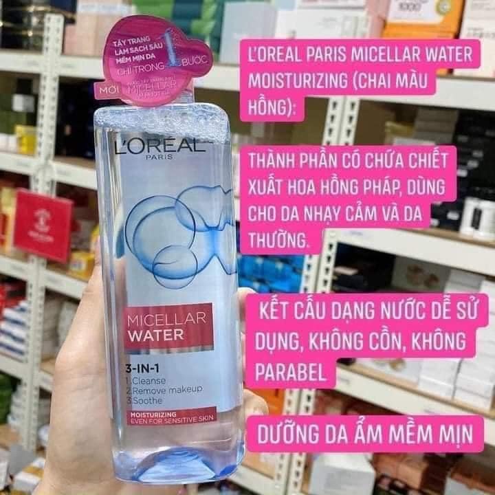 Nước tẩy trang Loreal Paris 3-in-1 Micellar Water 400ml cho mọi loại da