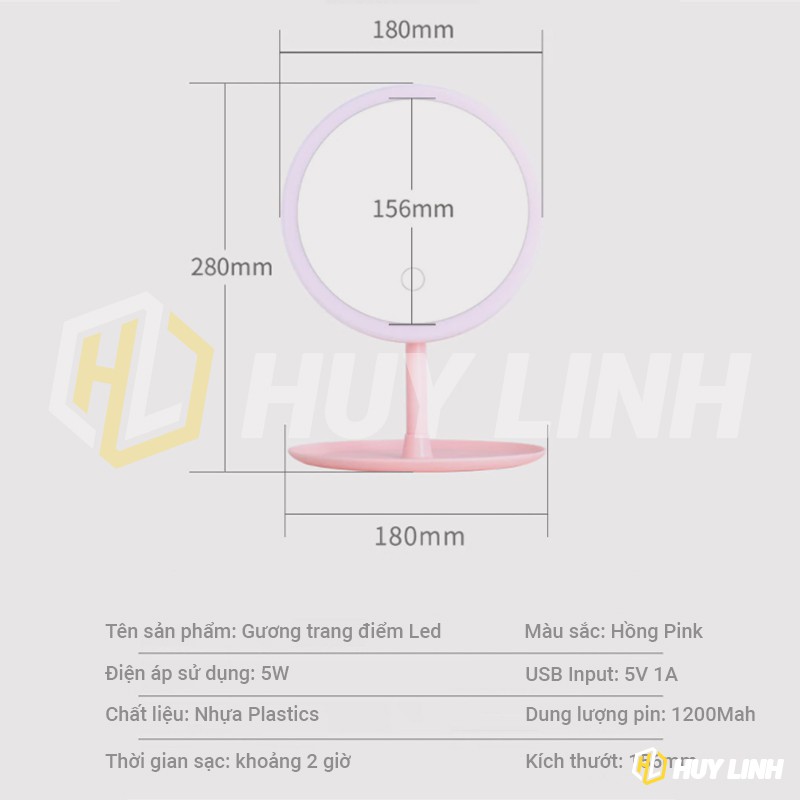 Gương trang điểm đèn led 3 chế độ sáng tắt mở cảm ứng - Sử dụng điện sạc Led Makeup Light Mirror 3 Mode HL236