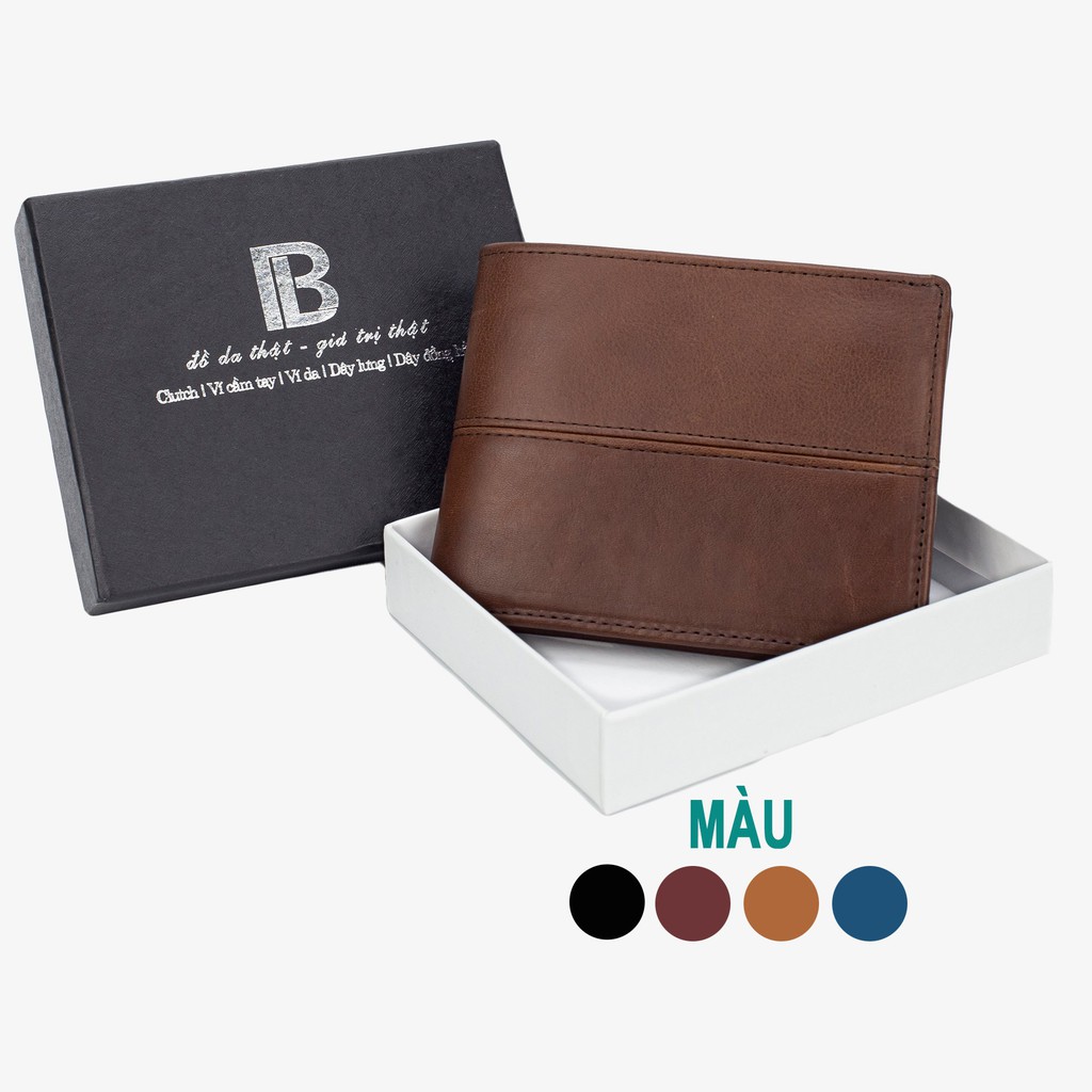 Ví da nam V105 cao cấp-bóp nam da thật chỉ kẻ ngang, full hộp làm quà tặng, thương hiệu Bụi leather-BH 12 tháng