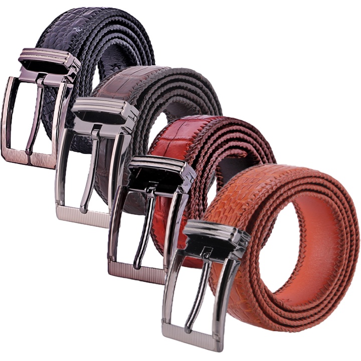 Thắt lưng nam da cá sấu đan viền 4P đầu kim màu đen, nâu đất, nâu đỏ, vàng bò HP4294-95-96-97