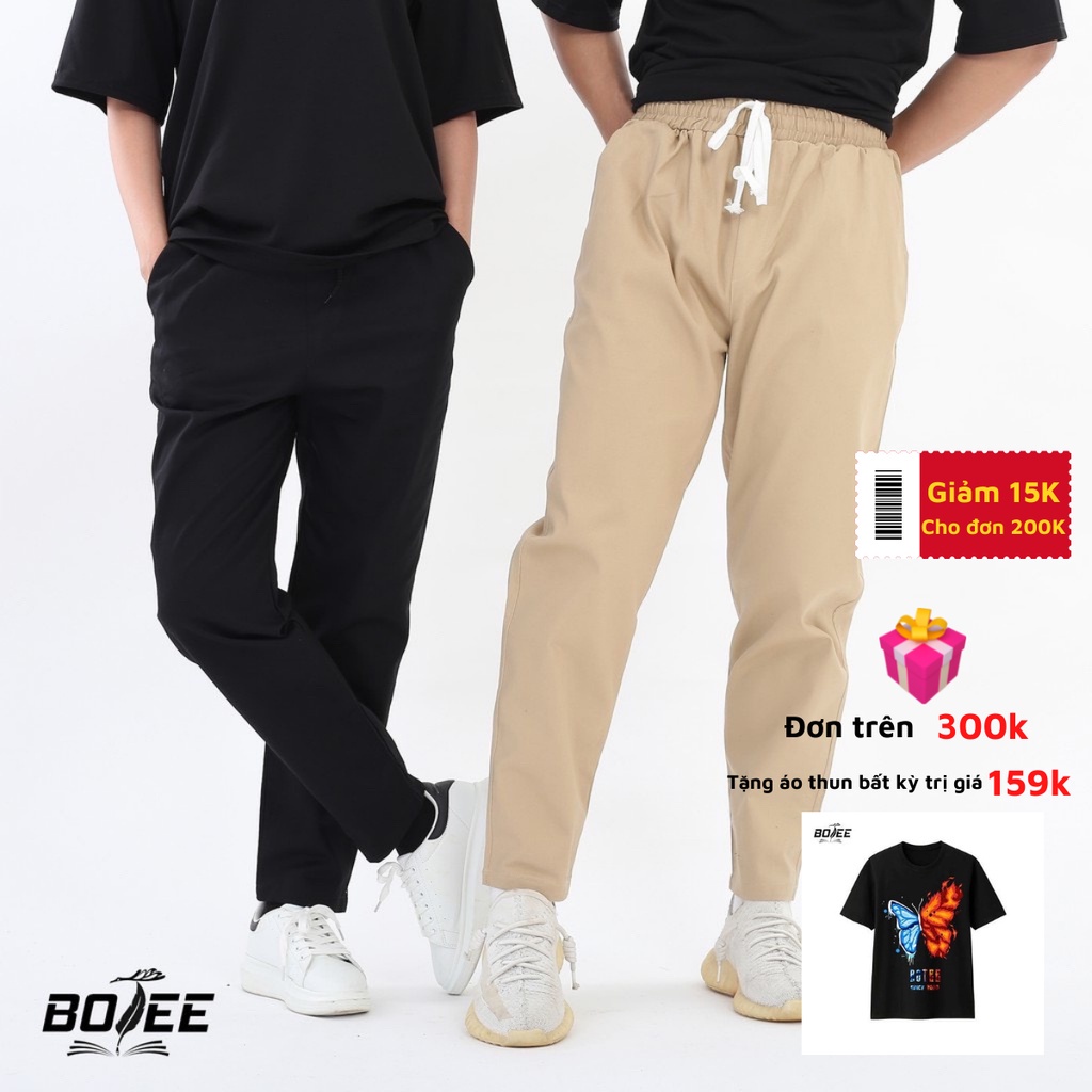 Quần baggy kaki Basic màu đen be BOTEE unisex nam nữ ống suông - Hàng nhập khẩu