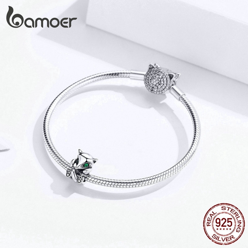 Hạt charm hình hồ ly đính đá Bamoer dùng trang trí đồ trang sức chuyên dụng