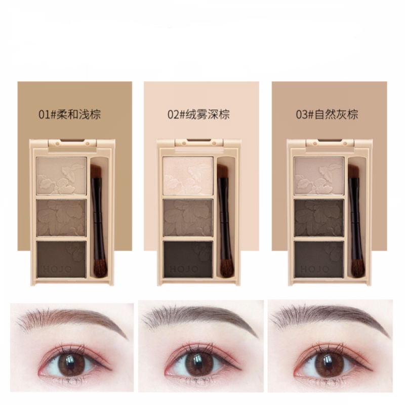 [Hàng mới về] Bảng phấn trang điểm lông mày 3 màu kèm cọ và gương HOJO tiện dụng
