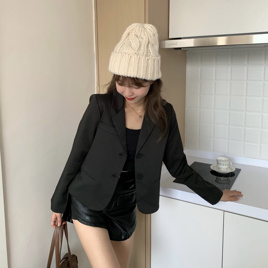 Áo Blazer Size Nhỏ XXS XS Màu Trắng Kem Đen Phong Cách Hàn Quốc