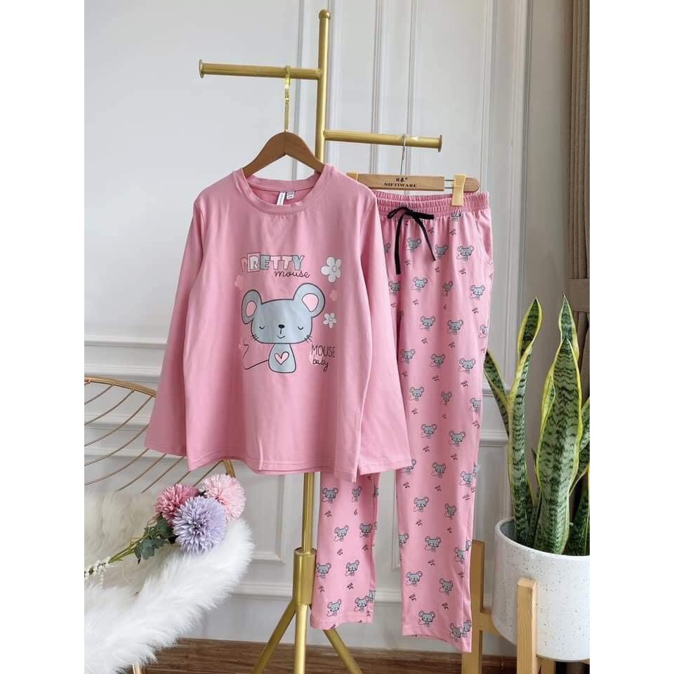 { SALE SỐC} Bộ đồ mặc nhà  chất vải cotton- Bộ thu đông nữ, hình chuột nhỏ đáng yêu