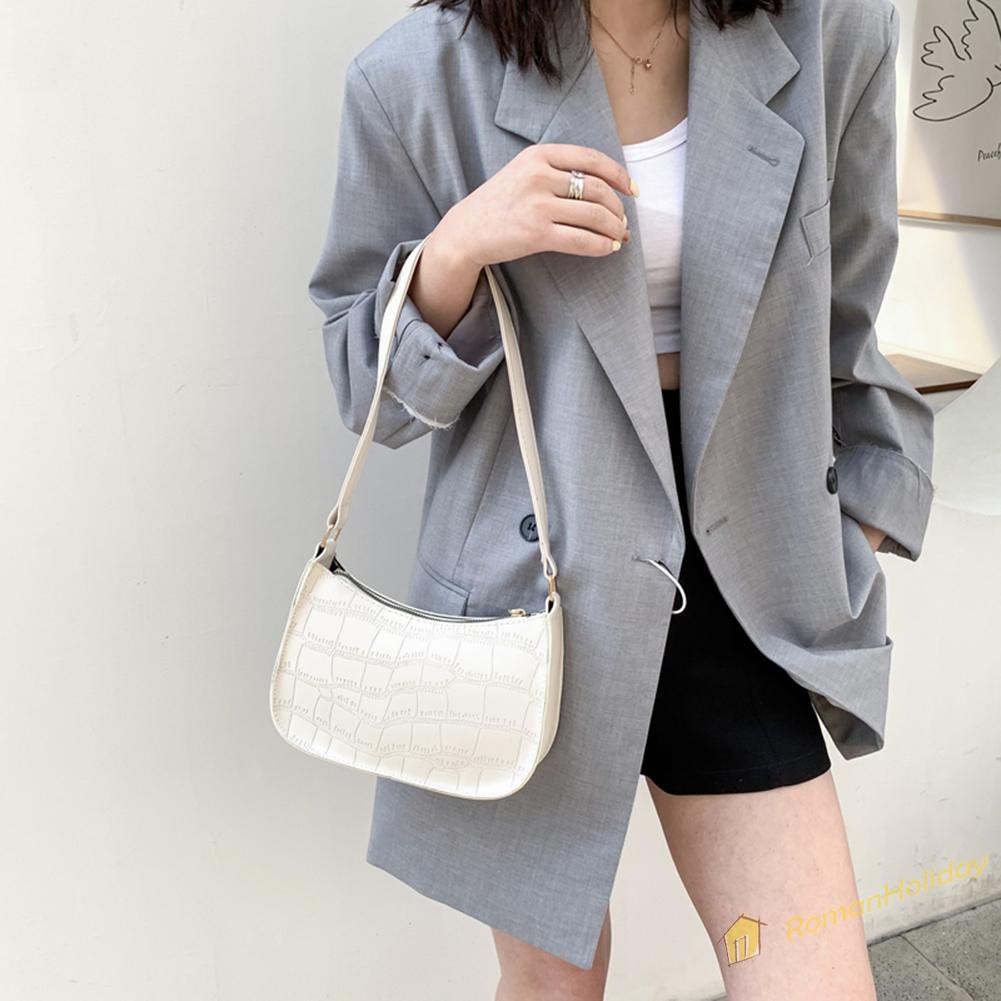 【On Sale】Fashion Women Alligator Pattern Pure Color Shoulder Underarm Bag PU Handbag