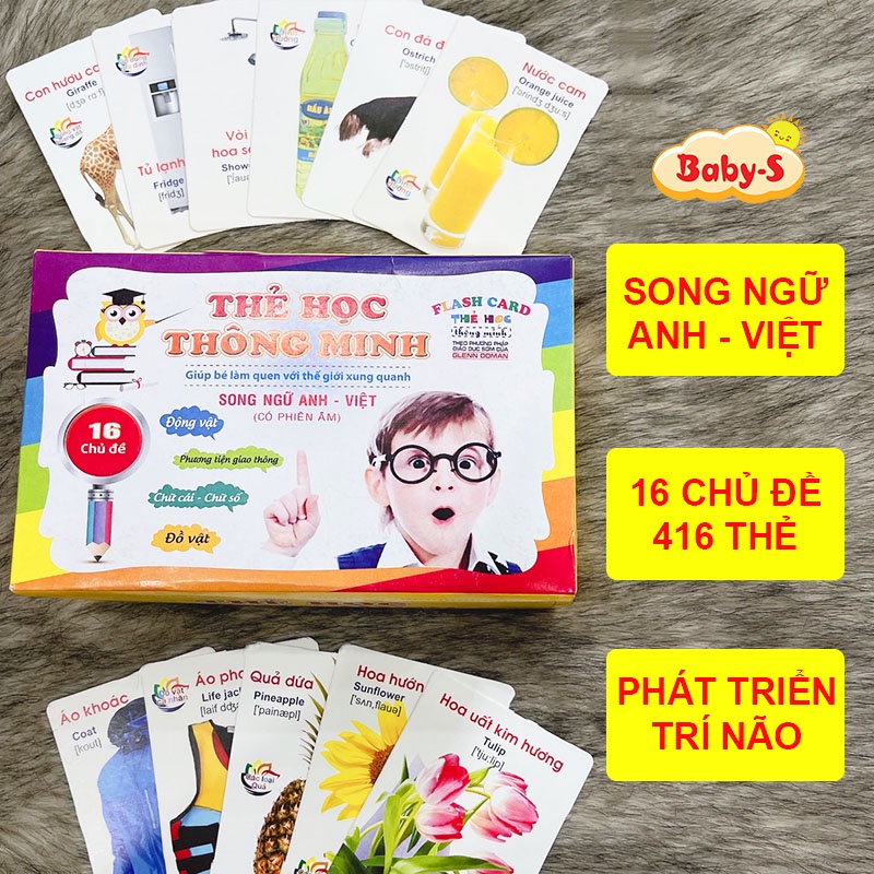 Bộ thẻ học thông minh cho bé, Flashcard cho bé gồm 16 chủ đề cho bé thỏa sức khám phá Baby-S – SDC061