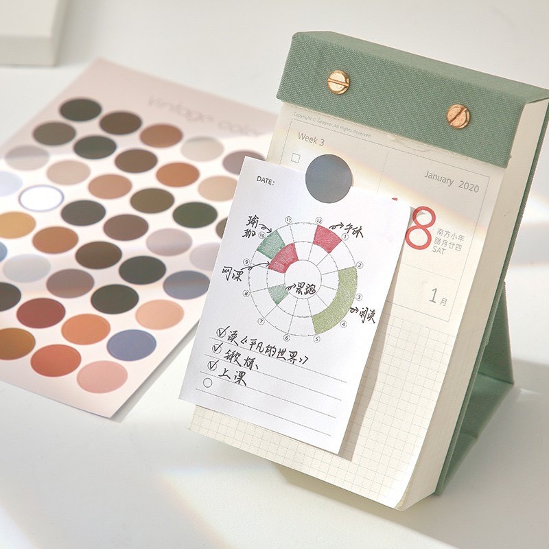 Set 48 sticker miếng dán hình tròn nhiều màu sắc dùng cho trang trí nhãn dán dot dán sổ tay,Bullet journal A-19