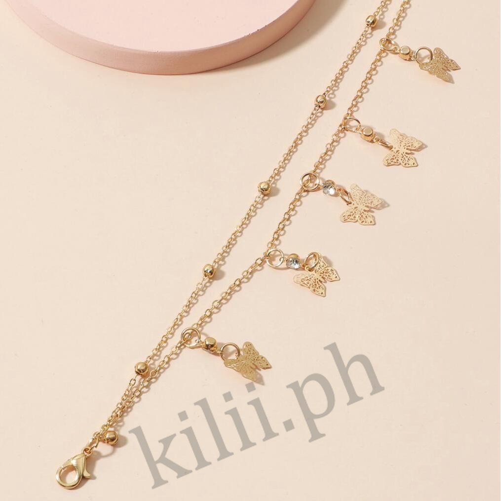 Kilii Lắc Chân Hai Lớp Họa Tiết Hình Học Bướm Đơn Giản Cho Nữ