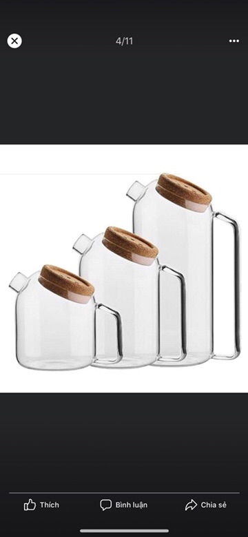 Bình nước thuỷ tinh nghiêng 1l