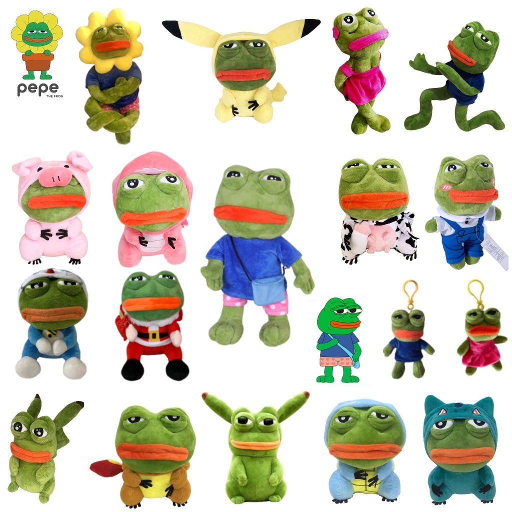 Đồ chơi nhồi bông búp bê ếch Pepe cosplay anime Pikachu Pokemon làm quà tặng