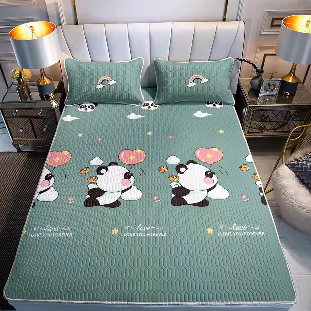Chiếu điều hòa cao su non 5D Tencel,kích thước m6/m8, mẫu gấu xanh