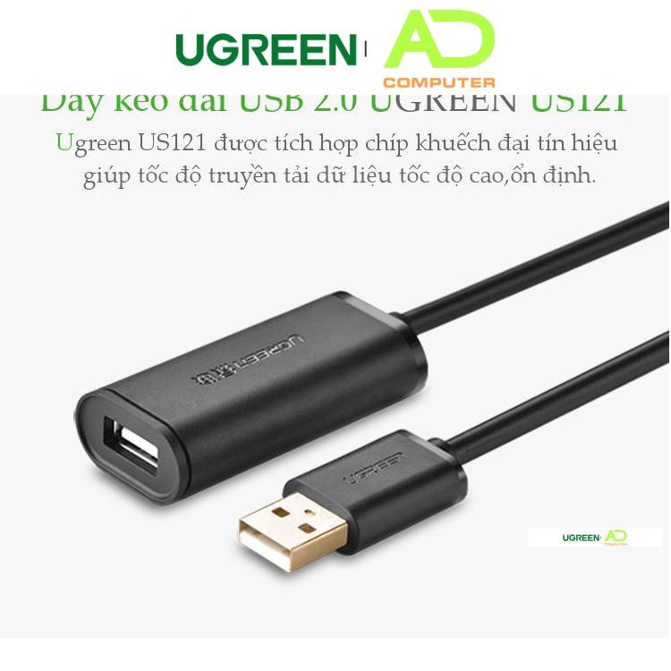 Dây USB 2.0 nối dài Active có CHIP, dài từ 5-30m UGREEN US121 - Hàng phân phối chính hãng - Bảo hành 18 tháng