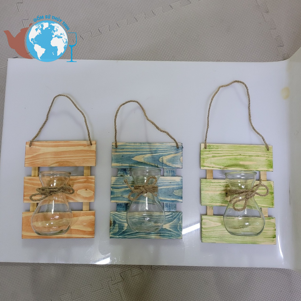 COMBO 2 khung gỗ treo tường kèm lọ hoa LOE cực xinh; 2 khung gỗ nhiều màu ngẫu nhiên