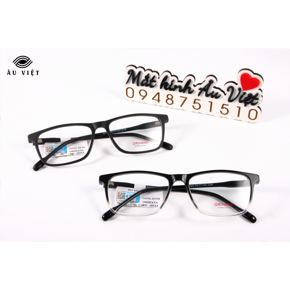 Gọng kính nam nữ nhựa acetate dáng chữ nhật vuông Orihana 60124 màu đen nhám/đen ombre Full box