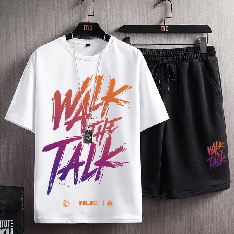 Bộ Đồ Thể Thao 2 Món Áo Thun Tay Ngắn Dáng Rộng In Chữ M-8XL Kiểu Hàn Quốc Thời Trang Mùa Hè Cho Nam