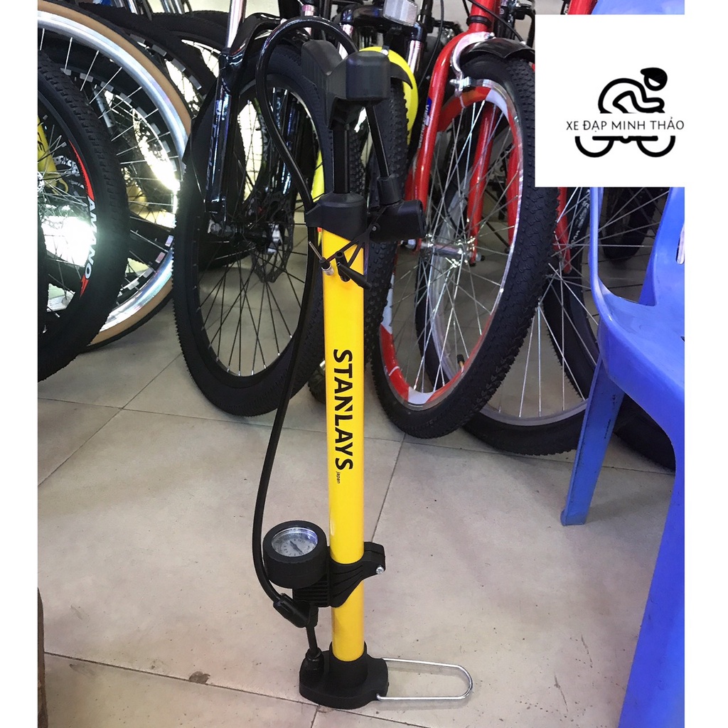 Bơm xe đạp STANLAYS có đồng hồ siêu nhẹ  có thể bơm xe máy