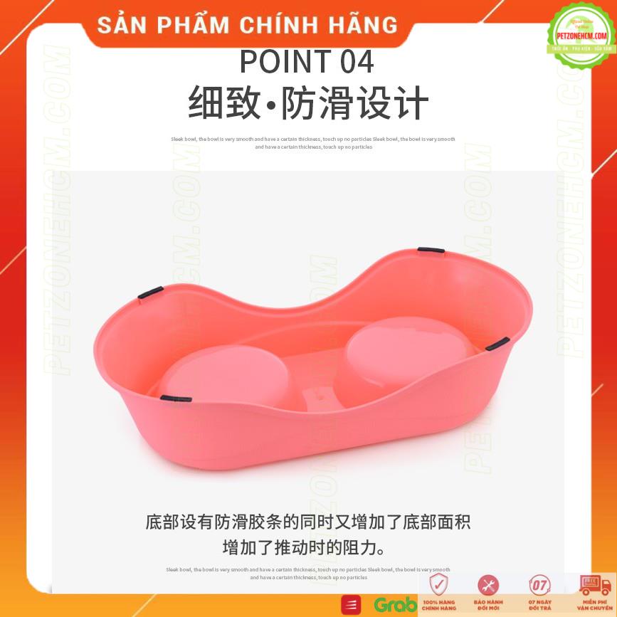 Chén ăn đôi cho chó mèo ⚜ FREESHIP ⚜ Bát ăn đôi khay nhựa - đế chống trượt - chén inox dễ vệ sinh